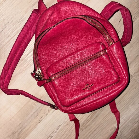 Red Pebbled Genuine Leather Coach Mini Backpack - Picture 1 of 10